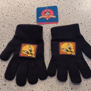 Vintage 1999 Kids Tweety Bird Looney Tunes Dark Blue Winter Gloves